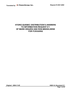 HYDRO-QUEBEC DISTRIBUTION’S ANSWERS TO INFORMATION REQUEST # 1 FOR FCEI/ASSQ
