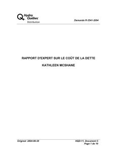 A RAPPORT D'EXPERT SUR LE COÛT DE LA DETTE  KATHLEEN MCSHANE