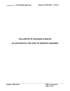FOLLOW-UP OF DECISION D-2002-95  ALLOCATION OF THE COST OF SERVICE SCENARIO