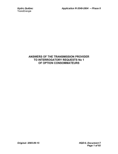ANSWERS OF THE TRANSMISSION PROVIDER TO INTERROGATORY REQUESTS No 1 Hydro Québec