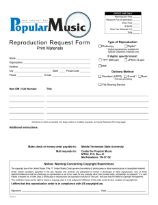 Reproduction Request Form Print Materials  Type of Reproduction