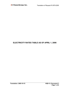 ELECTRICITY RATES TABLE AS OF APRIL 1, 2006 Translation: 2005-10-15