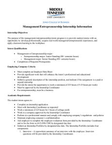 Management/Entrepreneurship Internship Information