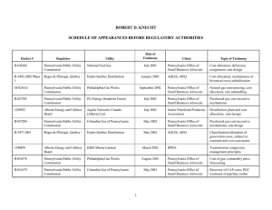 ROBERT D. KNECHT SCHEDULE OF APPEARANCES BEFORE REGULATORY AUTHORITIES