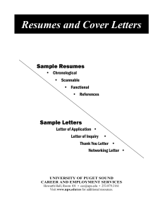 Resumes and Cover Letters Sample Resumes Sample Letters