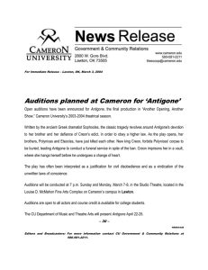 Auditions planned at Cameron for ‘Antigone’