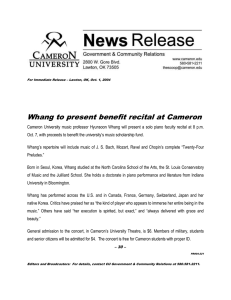 Whang to present benefit recital at Cameron