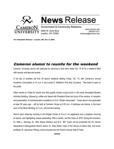 Cameron alumni to reunite for the weekend