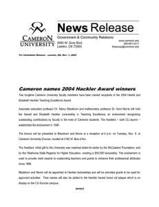 Cameron names 2004 Hackler Award winners
