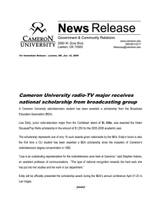 Cameron University radio-TV major receives national scholarship from broadcasting group