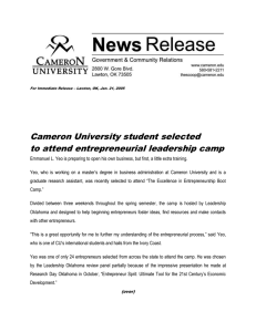 Cameron University student selected to attend entrepreneurial leadership camp