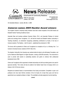 Cameron names 2005 Hackler Award winners