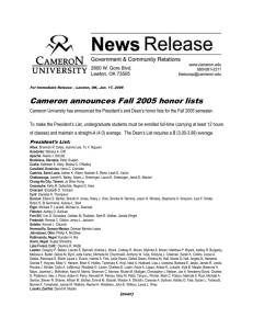 Cameron announces Fall 2005 honor lists