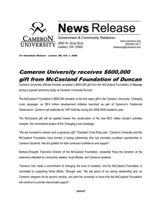 Cameron University receives $600,000 gift from McCasland Foundation of Duncan