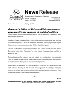 Cameron’s Office of Veteran Affairs announces