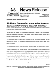 McMahon Foundation grant helps improve Cameron University’s baseball facilities