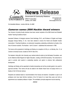 Cameron names 2006 Hackler Award winners