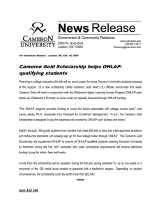 Cameron Gold Scholarship helps OHLAP- qualifying students