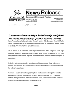 Cameron chooses Nigh Scholarship recipient for leadership ability, public service efforts