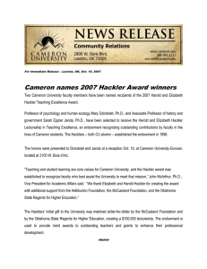 Cameron names 2007 Hackler Award winners