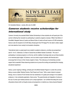 Cameron students receive scholarships for international study