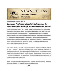 Cameron Professor Appointed Examiner for 2008 Malcolm Baldrige National Quality Award