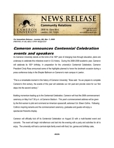 Cameron announces Centennial Celebration events and speakers