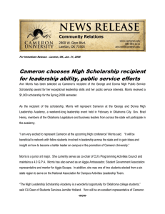 Cameron chooses Nigh Scholarship recipient for leadership ability, public service efforts