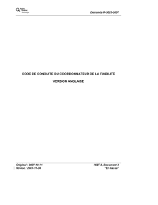 CODE DE CONDUITE DU COORDONNATEUR DE LA FIABILITÉ  VERSION ANGLAISE Demande R-3625-2007