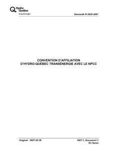 CONVENTION D’AFFILIATION D’HYDRO-QUÉBEC TRANSÉNERGIE AVEC LE NPCC Demande R-3625-2007