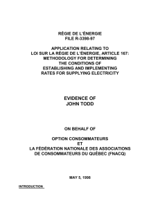 RÉGIE DE L’ÉNERGIE FILE R-3398-97 APPLICATION RELATING TO