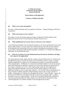 La Régie de l’énergie Demande de Hydro-Québec Dossier R-3401-98 Hydro-Québec tariff application