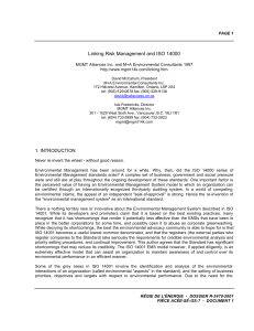 Linking Risk Management and ISO 14000  PAGE 1