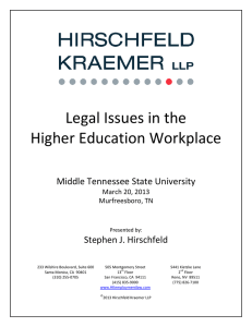   Legal Issues in the  Higher Education Workplace Middle Tennessee State University 