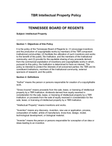 TBR Intellectual Property Policy  TENNESSEE BOARD OF REGENTS