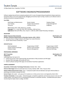 S SOFTWARE ENGINEER/PROGRAMMER tudent ample