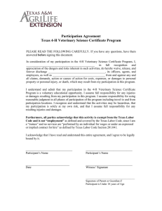 Participation Agreement Texas 4-H Veterinary Science Certificate Program
