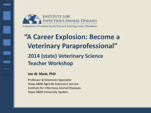 “A Career Explosion: Become a Veterinary Paraprofessional” 2014 (state) Veterinary Science Teacher Workshop