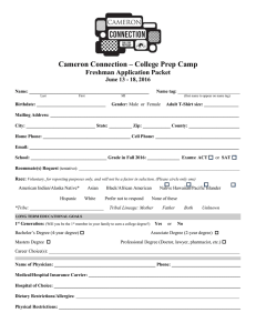 Cameron Connection – College Prep Camp Freshman Application Packet