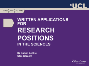 RESEARCH POSITIONS WRITTEN APPLICATIONS FOR