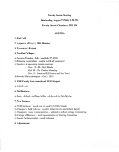 Faculty Senate Meeting Wednesday, August 25 2010,1:30 PM