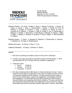 Faculty Senate Meeting Minutes February 10, 2014, 4:30 PM MTSU Faculty Senate Chambers