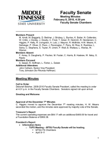 Faculty Senate  Meeting Minutes February 8, 2010, 4:30 pm