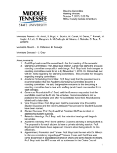 Steering Committee Meeting Minutes October 7, 2013, 3:00 PM MTSU Faculty Senate Chambers