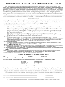 MIDDLE TENNESSEE STATE UNIVERSITY GREEK ROW BILLING AGREEMENT FALL 2015