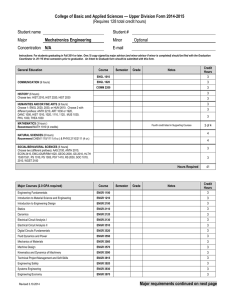 College of Basic and Applied Sciences — Upper Division Form... Mechatronics Engineering (Requires 128 total credit hours)