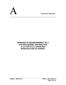 DEMANDE DE RENSEIGNEMENT NO 2 D'HYDRO-QUÉBEC DISTRIBUTION MUNICIPALITÉS DU QUÉBEC