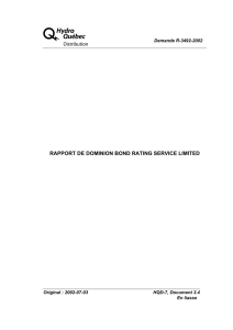 A  RAPPORT DE DOMINION BOND RATING SERVICE LIMITED Demande