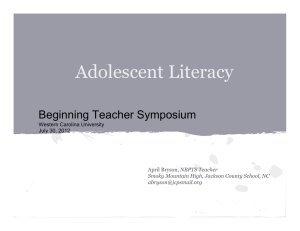 Adolescent Literacy Beginning Teacher Symposium NBPTS Teacher