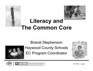 Literacy and The Common Core Brandi Stephenson Haywood County Schools